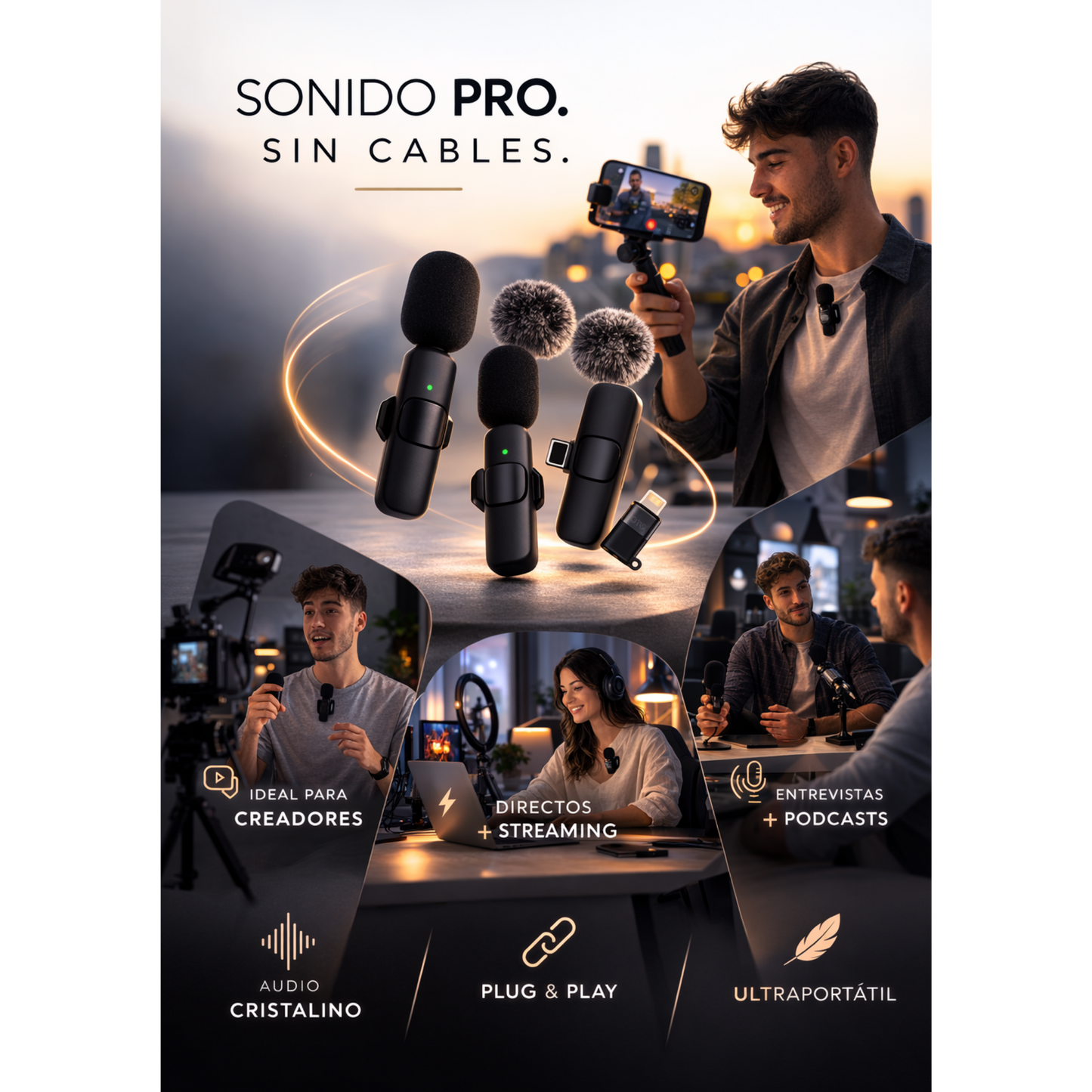 🎤 Micrófono inalámbrico profesional – Sonido HD sin cables